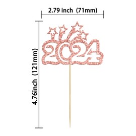24 decoraciones para cupcakes de feliz año nuevo 2024 con purpurina de bienvenida a 2024 para decoraciones de tartas de víspera a 2024 para decoración de fiesta de Año Nuevo 2024, color oro rosa