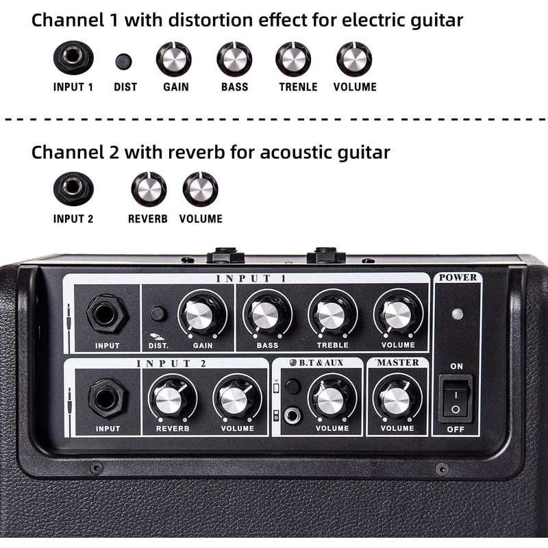 Acoustic/Electric Guitar Amplifier, 15 Watt Portable Bluetooth Amp for Guitar