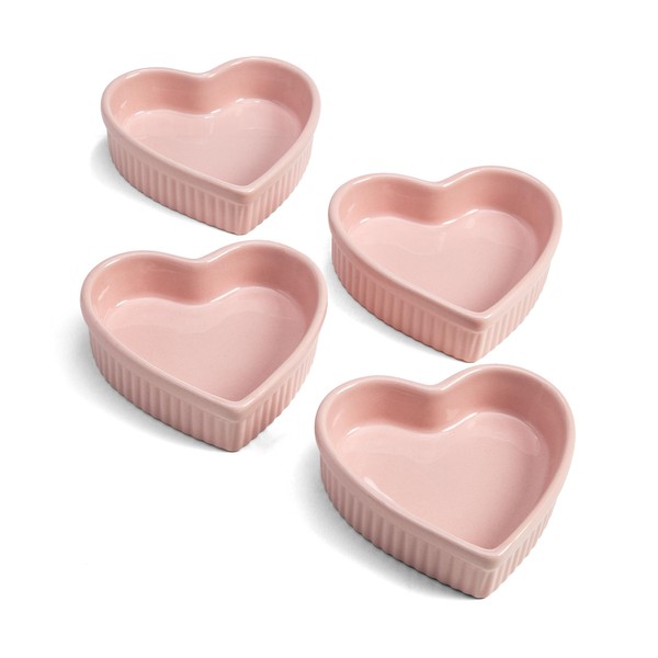 Paris Hilton Heart Shaped Ramekin Set, Mini Ceramic Ramekins, Oven
