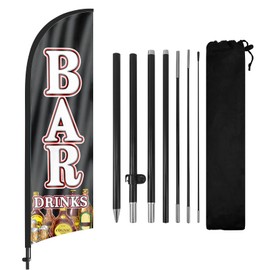 Bar Drinks Advertising Swooper Flag Banners, Bar Drinks Feather Flags with Pole and Ground Stake, 8FT Advertising Feather Banners Sign for Bar Drinks Business