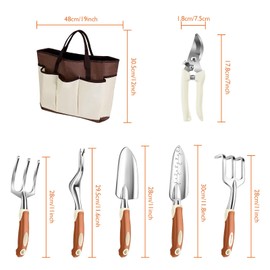 Garden Tools Set, ABRFC 8 PCS Aluminum Alloy Steel Hand Tool Gift Kit with Garden Bag, Heavy Duty Gardening Tools, Gardening Gifts for Women & Men (Brown)