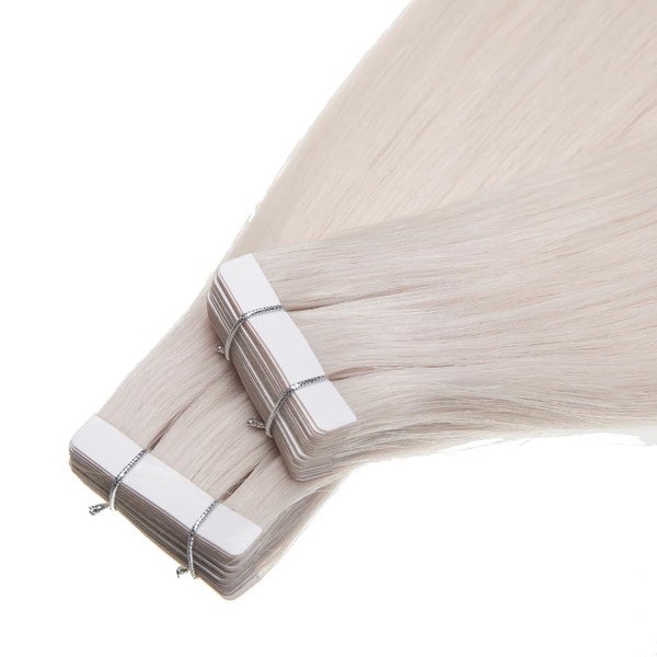 STRÄHNENSUCHT Tape-In Real Hair Extensions, Remy Hair Extensions, 20 Wefts, 2.5 g Each Total 50 g (40 cm, 900 - Silver Blonde)