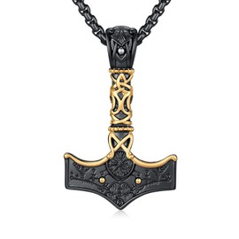 Hagkew Viking Thor Hammer Necklace 925 Sterling Silver Black Norse Thor Hammer Pendant Nordic Mjolnir Rune Amulet Necklace Jewelry for Men with Jewelry Box