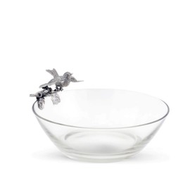 Vagabond House Pewter Song Bird on Glass Serving Bowl 10 inch Wide x 5.5 inch Tall