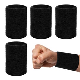 Elastic Sweatband, Pack of 4 Sports Sweatbands, Extended Fitness Arm Sports Wristbands, Black Sweatband Wrists for Football, Basketball, Running, Athletic Sports and Training