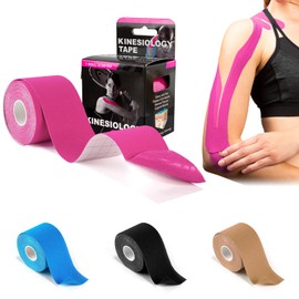 Kinesiology Tape for Knees, 2in×16.4ft Roll Athletic Tape for Elastic Muscle Support, Waterproof Physio Tape for Relieve Muscle Soreness and Injury for Shoulder, Ankle, Breathable Face Tape, Pink
