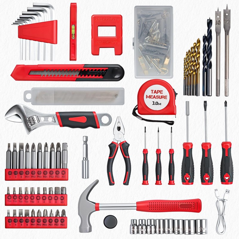 Tool Set - 8V Cordless Drill Set, 132 Piece Home