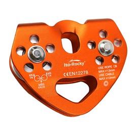 Ito Rocky Zipline Pulley 28KN CE Certified Tandem Double Pulley Trolley Climbing Gear with with Stainless Steel Ball Bearings for Rescue Lifting