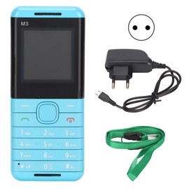 M3 1.44in 2G Large Button Cell Phone with Lanyard Dual SIM Card for Seniors 100‑240VCyan EU Plug