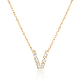 PAVOI 14K Yellow Gold Cubic Zirconia Initial Necklace | Letter Necklaces for Women | V Initial