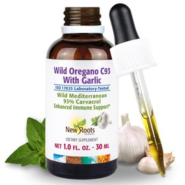 NEW ROOTS HERBAL Wild Oregano Oil Tincture with Garlic (1 fl oz) | 93% Carvacrol Oregano Oil Drops, Enhanced Immune Support Supplement l Non GMO, Vegan, GMP Certified