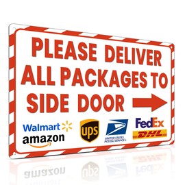 ALKB Delivery Sign for Outdoor Use 8x12 Inch Package Sign with Arrow Right - Please Deliver All Packages to Side Door