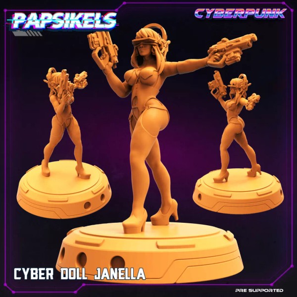 PAPSIKELS Cyber Doll Janella - Cyberpunk 3D Printed Resin Miniature