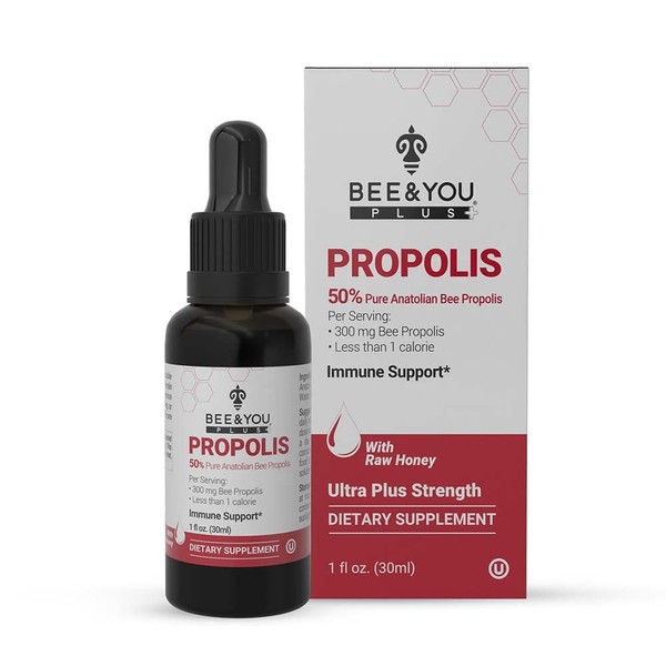 BEE and You Propolis 50% Pure Liquid Extract - Ultra Plus Potency - Supports Healthy Immune System - Sore Throat Relief Antioxidants, Keto, Paleo, Gluten-Free, 1 Fl Oz (1 pack)
