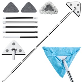 CTIME 78'' 3 in1 Professional Window Squeegee & Wall Mop : Window Cleaning Kit with 360° Rotating Triangular Head & Universal Cloth Slots (Includes 3 Reusable Pads)