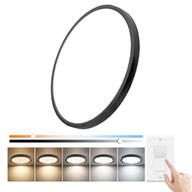 20 Inch Dimmable LED Flush Mount Ceiling Light, 40W,4350LM, 3000K/3700K/4000K/5000K/6000K CCT Selectable ,Round Flat Panel Light Low Profile Ceiling Light Fitures for Hallway, Kitchen, Bedroom,Black