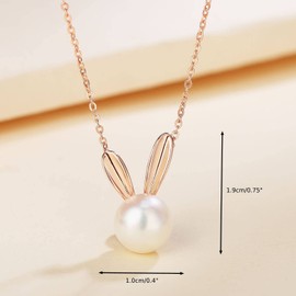 KFG Rose Gold Plated Necklace for Women S925 Sterling Silver Set with Natural Freshwater Pearls (8-9mm) Moe Rabbit Necklace for Girls (Rose)