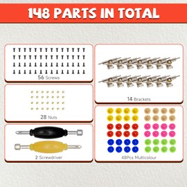 SIXPOINTS DIY Fingerboard Making Kit Case -14Pcs 31mm Trucks,48Pcs Multi Colour Wheel, 60Pcs Screws,30Pcs Nuts,4Pcs Spanner Tool,Compatible with Most Finger Board Repair Replace Tool