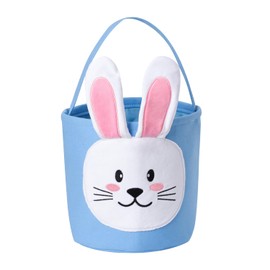 Ouksma Easter Basket for Egg Hunts and Gifts, Embroidered Rabbit Face with Soft Ears, Plush Bunny Bag (Blue)