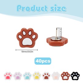 DELORIGIN 40Pcs Paw Print Push Pins Decorative Resin Paw Print Thumbtacks 8 Colors Fun Cartoon Thumb Tacks Cute Push Pins for Photo Wall Map Cork Board Bulletin Board Home Office Decorations