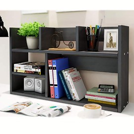 TY ARTS & CULTURE - Wood Desktop Storage Organizer Multipurpose Desk Bookshelf Case Display Large Shelf Rack Counter Top Bookcase for Office Home (Black)