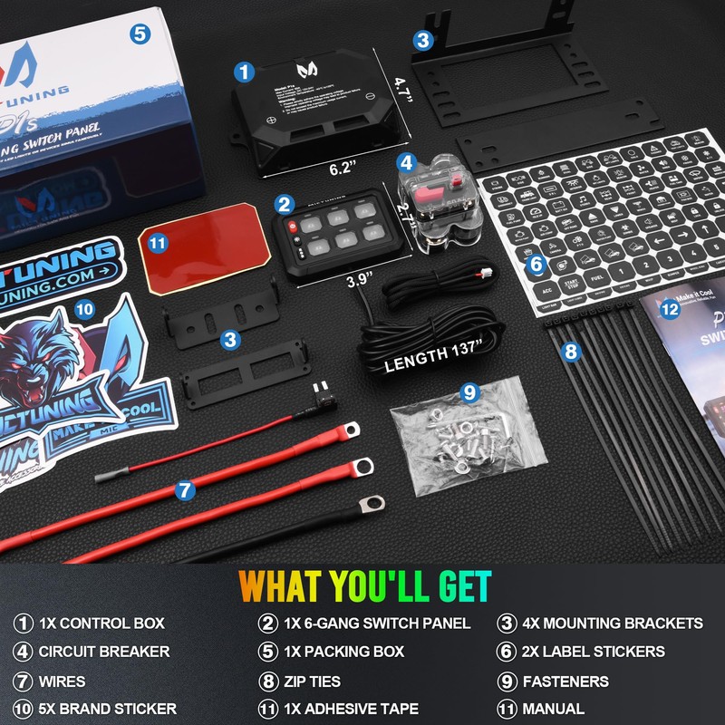 MICTUNING P1s RGB 6 Gang Switch Panel, Multifunction Toggle Momentary