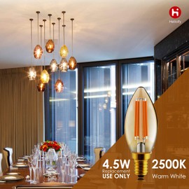 helloify B11 Dimmable Vintage LED Edison Candelabra Bulb, 60W Equivalent, High Brightness, Warm White 2500K, Amber Glass, Candles/Chandelier Style, E12 Screw Base, 12 Pack