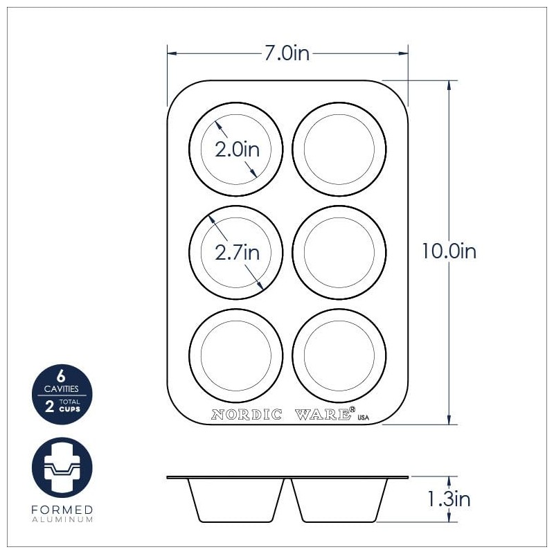 Nordicware 42990 Molde para 6 Muffins, Aluminio Natural