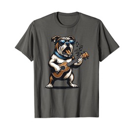 Dog Playing Guitar Singing English Bulldog Funny T-Shirt
