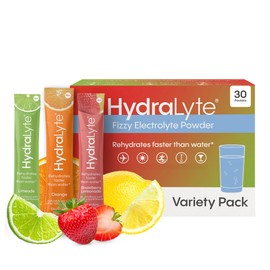 Hydralyte Rehidratación rápida baja en azúcar - Sobres de electrolitos en polvo ligeramente espumosos, 8 oz  Sobres de hidratación variados...        
