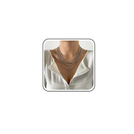 Inateannal Vintage Silver Layered Necklace Chunky Cuban Choker Necklace Thick Cuban Chain Jewelry for Women