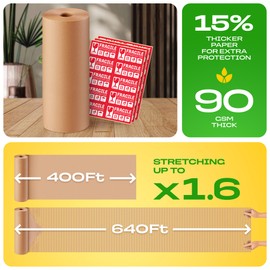 eco4plan Honeycomb Packing Paper | Extra Thick 90 GSM Packing Wrap | Biodegradable Packing Materials: 15” x 400’ Moving Paper + 30 Fragile Stickers | Paper Bubble Wrap/Packing Bubbles Substitute