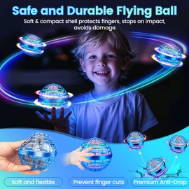 Flying Orb Ball Toy, Hand Controlled Hover Ball with LED Lights, 360° Rotating Boomerang Globe, Cool Toys Mini Drone Spinner for Kids, Ideal Birthday & Festival Gift for Boys and Girls - Bright Blue