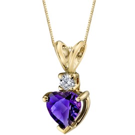 PEORA 14K Yellow Gold Amethyst with Diamond Pendant for Women, Genuine Gemstone, Heart Shape Solitaire, 6mm, 0.75 Carat total, Real Amethyst Necklace, w/Jewelry Box, For Gifts & Everyday Wear