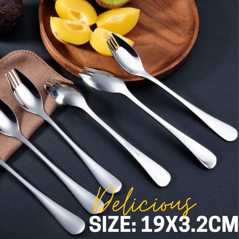 6-Pack Long Handle 18/10 Stainless Steel Sporks, 7.2 Inch |