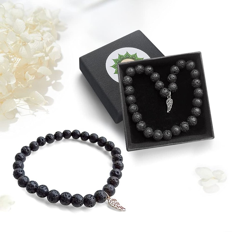 Positivelady Natural Lava Rock Bracelet 6.5‘ 925 Sterling Silver Angel
