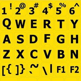 English US Large Lettering Keyboard Sticker (Upper CASE) ON Yellow Background