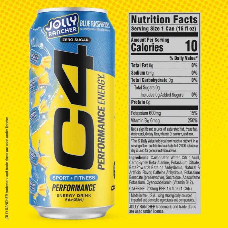 CELLUCOR C4 12 PACK 12 LATAS JOLLY RANCHER SABOR BLUE