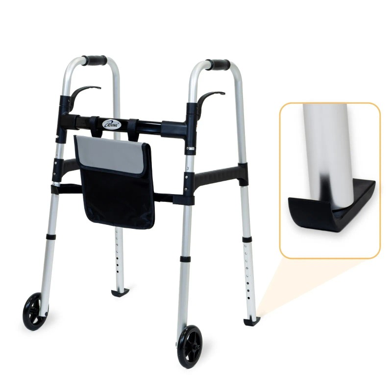 iLiving Easy Folding Rolling Walker with Shopping bag Basket and