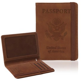 Passport Holder for Travel, RFID Blocking Passport Cover with Pen Holder Leather Passport Wallet Case Travel Must Haves Accessories Passport Book Card Holder for Family Travel Essentials Gifts, Brown