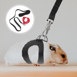 Yardwe 2 Sets Vibrant Hamster Harness & Lead for Small Pets - Ferret, Rat, Guinea Pig, Chinchilla, Iguana, Lizard, Reptile - Durable PU & Polyester - Red, Black - 13x5x0.1cm