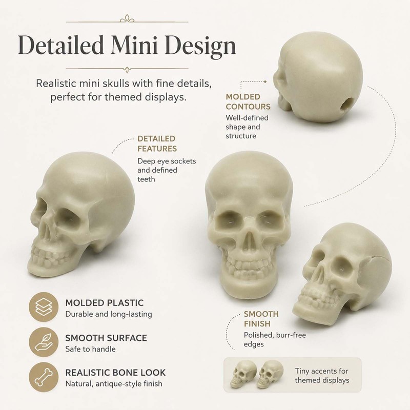 Derkiua 100pcs Mini Plastic Skull Heads for Halloween Decorations