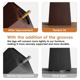 GOSCHE 3 Inch Wood Furniture Feet Sofa Legs Set of 4, Brown Square Couch Legs, Mid Century Modern Dresser Replacement Feet for Chair Armchair Recliner Coffee Table Or Home DIY Projects Bun Feet