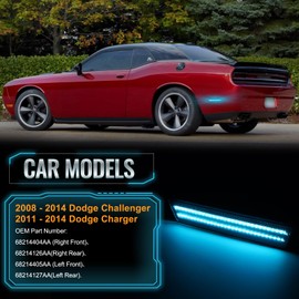 POPMOTORZ Ice Blue LED Side Marker Lights Assembly Compatible With 2008-2014 Dodge Challenger, 2011-2014 Dodge Charger Rear Fender LED Bumper Side Marker Lights Lamps Smoked Lens 2PCS