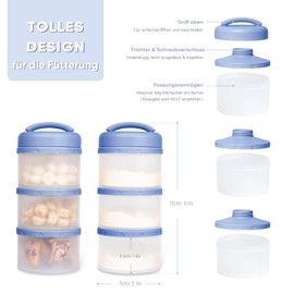 Termichy Milchpulver Portionierer Baby Stapelbar Milchpulver Aufbewahrungsbox 2 Stück (Blau)