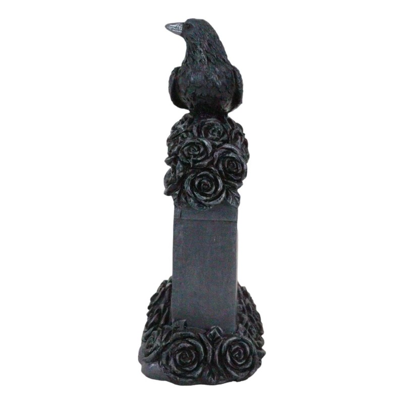 Gothic Raven Crow Perching On Black Roses Graveyard Tomb Headstone