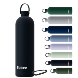 Exllena Insulated Water Bottles 1.5l with Handle Lid and Carabiner, Double Wall Vacuum Drinks Bottle Keeps Drinks Cold 24 Hrs/Hot 12 Hrs, Stainless Steel Water Bottle BPA Free(Lichen Green)