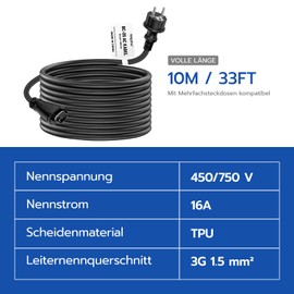 WSPIHO BC05 AC Cable 2 M/3 M/5 M, for HMS Field Connector Hoymiles Inverter, BC-05 Socket to Schuko Plug Connection Cable (10 m)