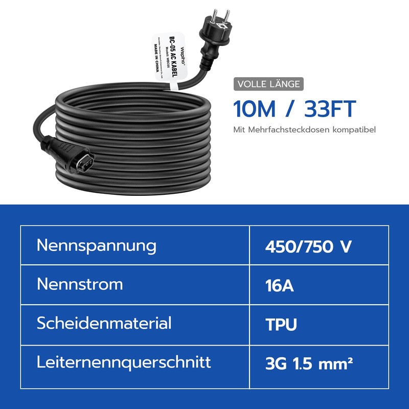 WSPIHO BC05 AC Cable 2 M/3 M/5 M, for HMS