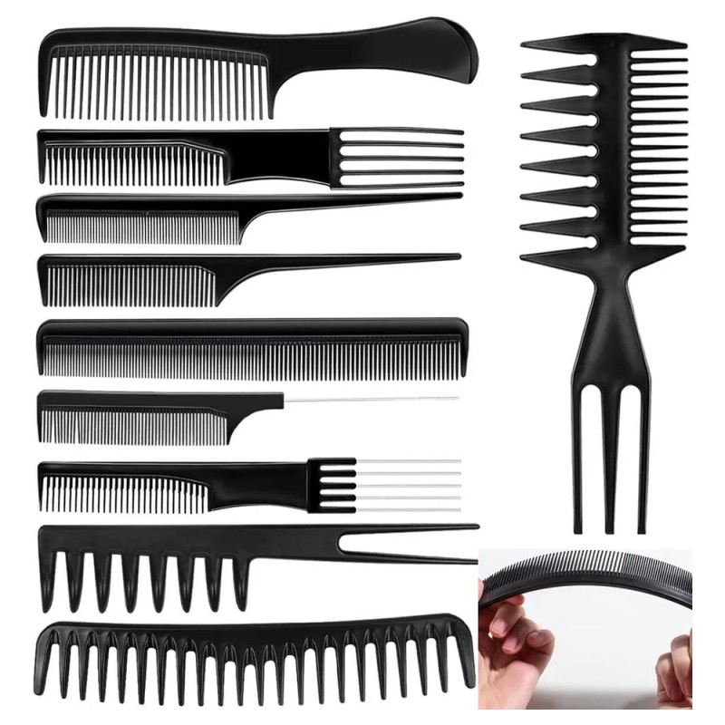10 Piezas Peines Para Barbero Estilista Profesional Negro